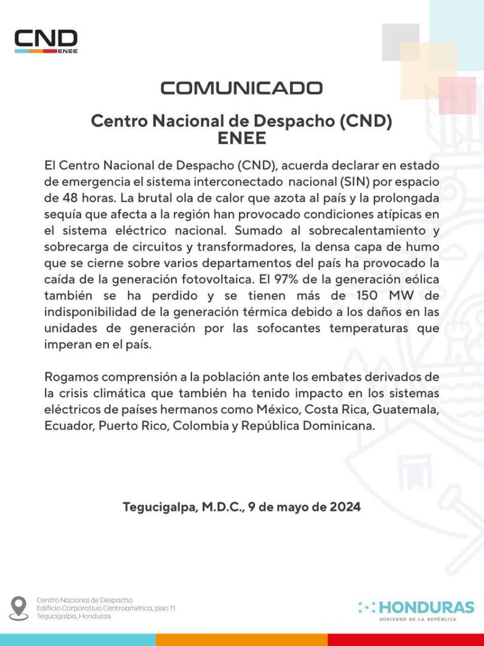 ENEE declara estado de emergencia por sobrecarga de circuitos debido a ola de calor