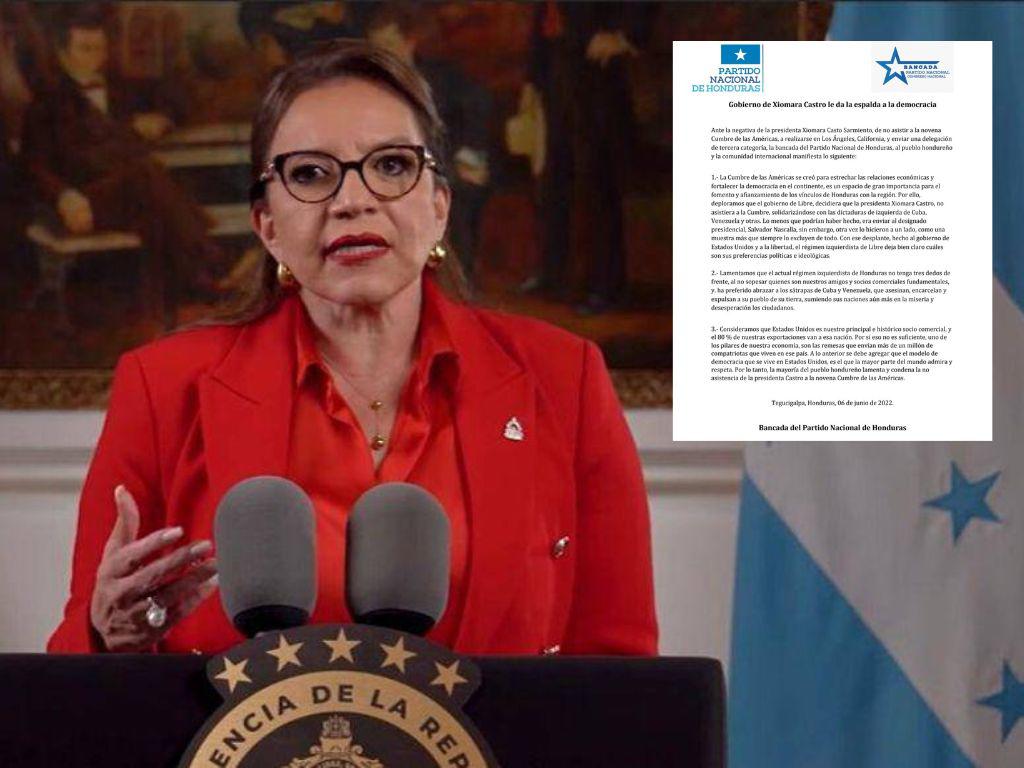 Bancada nacionalista: Gobierno de Xiomara da espalda a la democracia al no asistir a Cumbre de las Américas