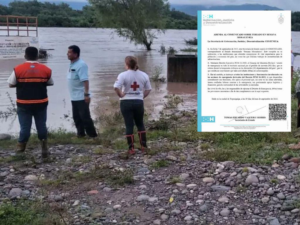 Suspenden Feriado Morazánico en entidades que atienden emergencia en Honduras