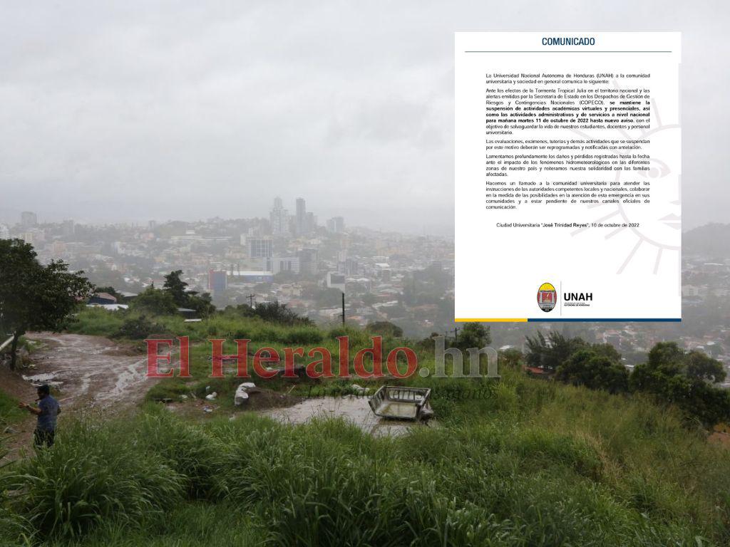 UNAH suspende clases hasta nuevo aviso ante emergencia por depresión tropical