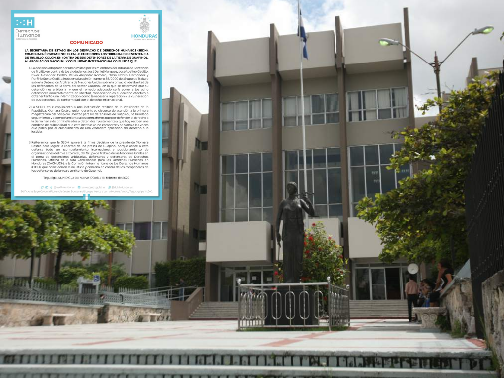 Secretaría de Derechos Humanos condena fallo contra seis personas en el caso Guapinol