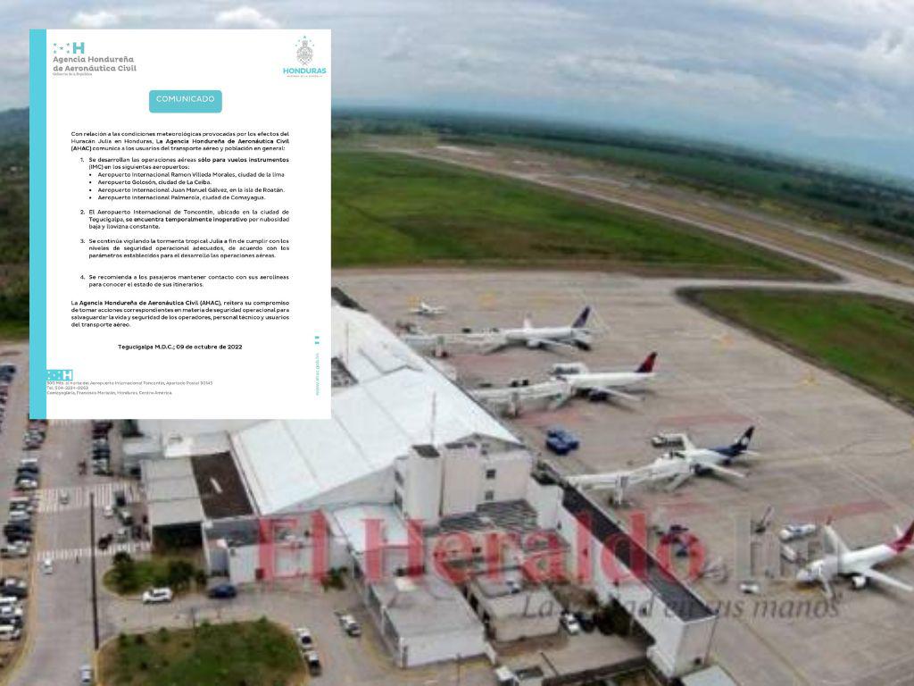 ¿Cómo están operando los aeropuertos en Honduras tras efectos de Tormenta Tropical Julia?