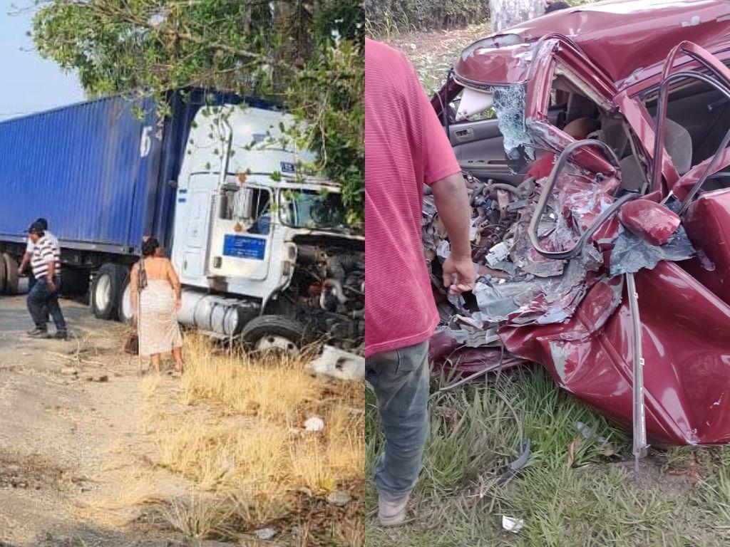 Un muerto deja colisión entre rastra y turismo en Tela, Atlántida