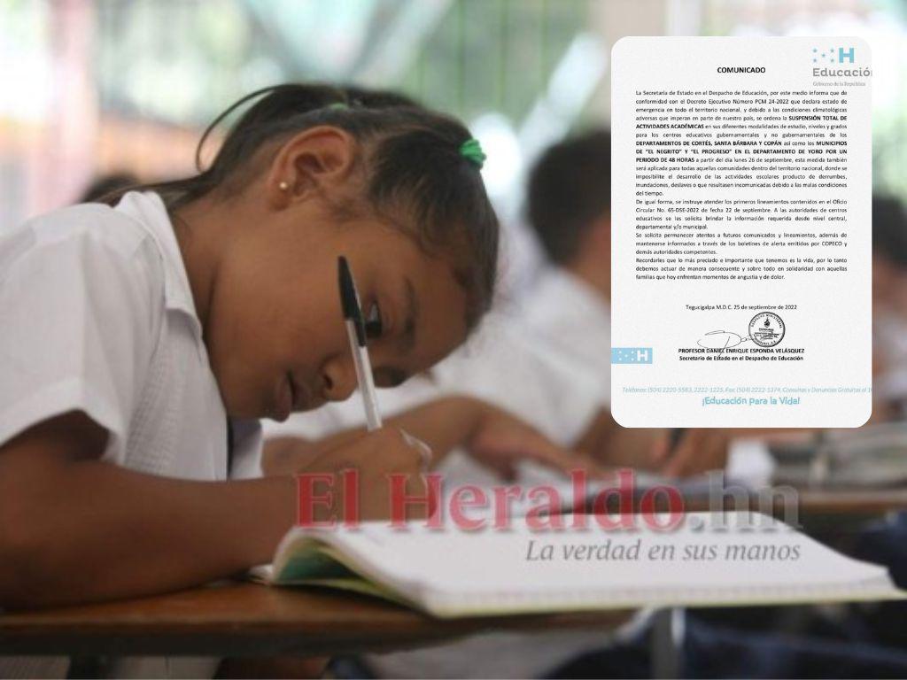 Suspenden las clases en tres departamentos de Honduras, afectados por las lluvias