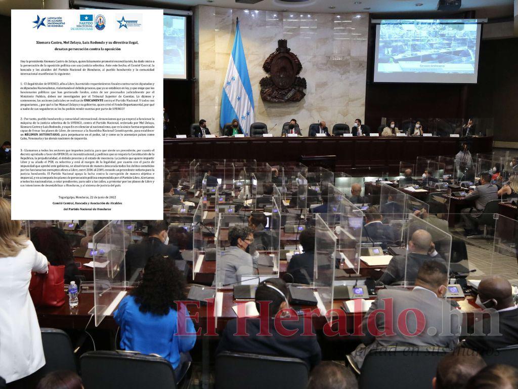 Partido Nacional califica como persecución política el requimiento fiscal contra diputado y exdiputados