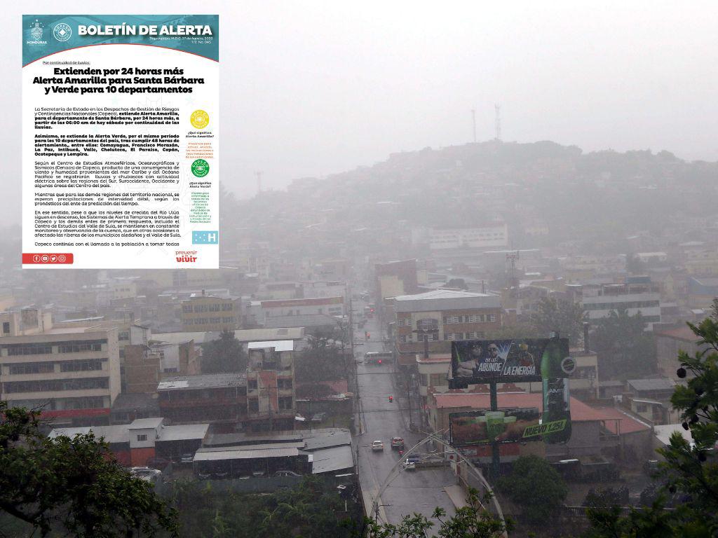 Extienden alerta amarilla para Santa Bárbara y otros 10 departamentos siguen en alerta verde