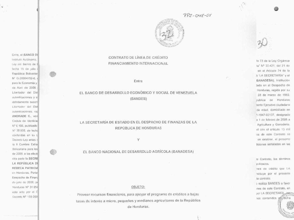 $!Este es el contrato de crédito entre Bandes de Venezuela, la Secretaría de Finanzas y Banadesa para apoyo a los pequeños y medianos agricultores de Honduras.