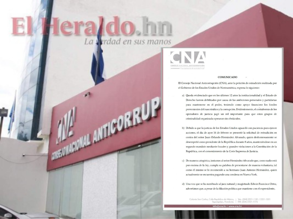 CNA insta al Fiscal General emitir acciones legales contra familiares cercanos de JOH