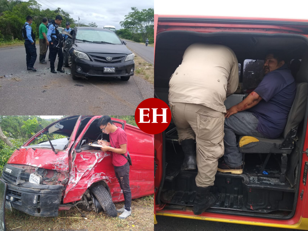 Choque entre turismo y microbús deja tres personas heridas en Santa Cruz de Yojoa