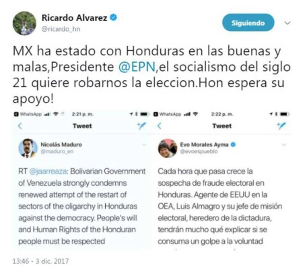 Tuit publicado por el designado presidencial Ricardo Álvarez.