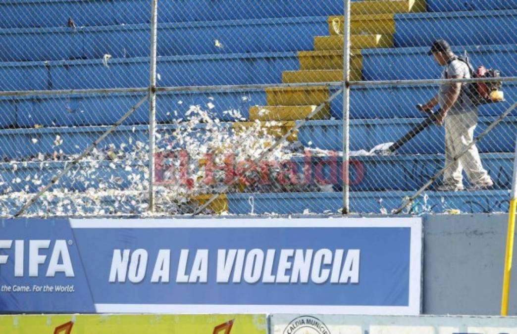 Destrucción y daños en el estadio Morazán tras disturbios en la semifinal Real España vs Marathón