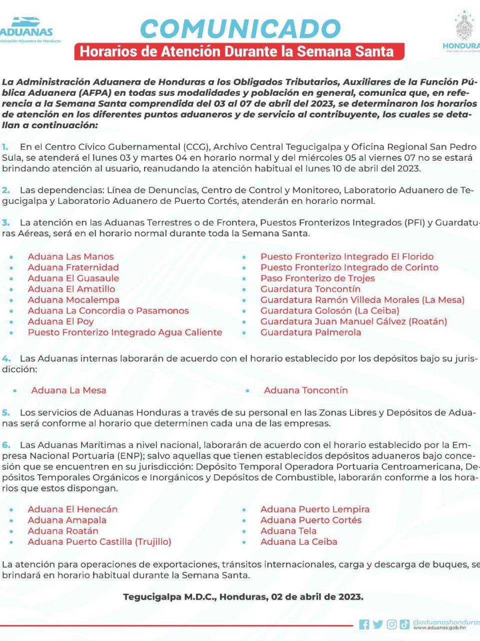 ¿En qué horarios atenderá Aduanas en Semana Santa?