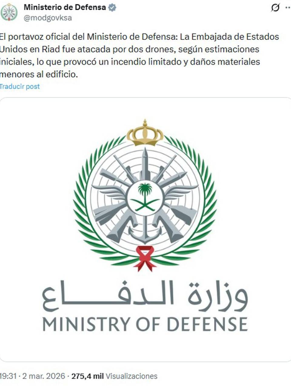 Confirman ataque con drones contra la embajada de EE.UU. en Riad, Arabia Saudí