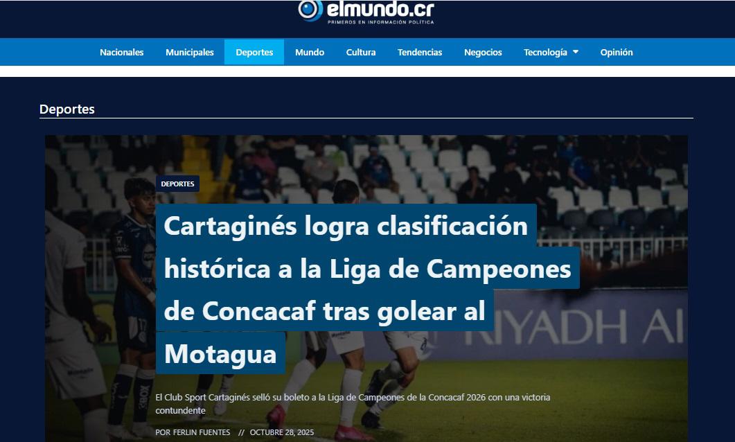 Lo que publicaron los medios de Costa Rica tras eliminación de Cartaginés a Motagua