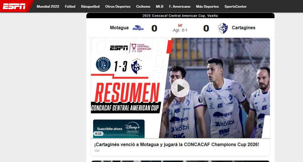 Lo que publicaron los medios de Costa Rica tras eliminación de Cartaginés a Motagua