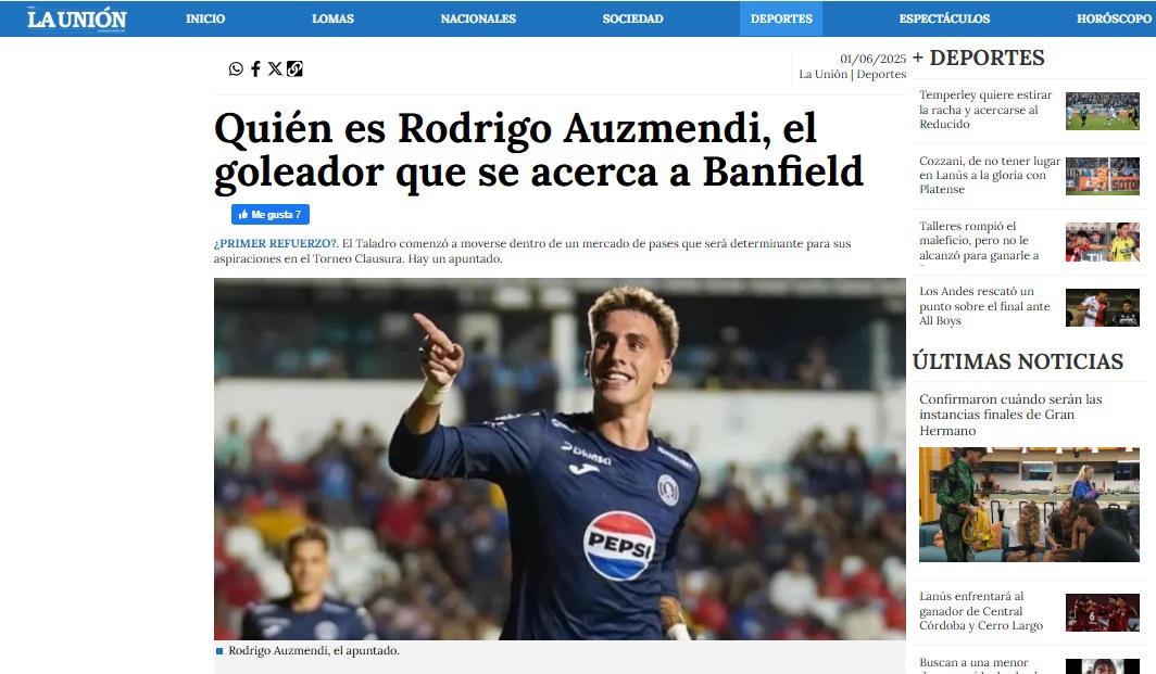 Lo que dicen los medios y periodistas de Argentina por fichaje de Rodrigo Auzmendi con Banfield