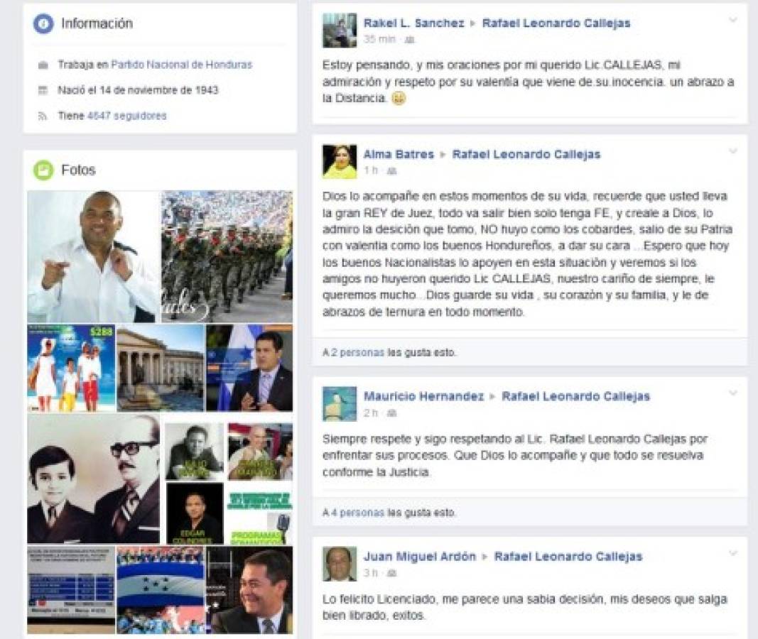 Los mensajes en Facebook a Rafael Leonardo Callejas