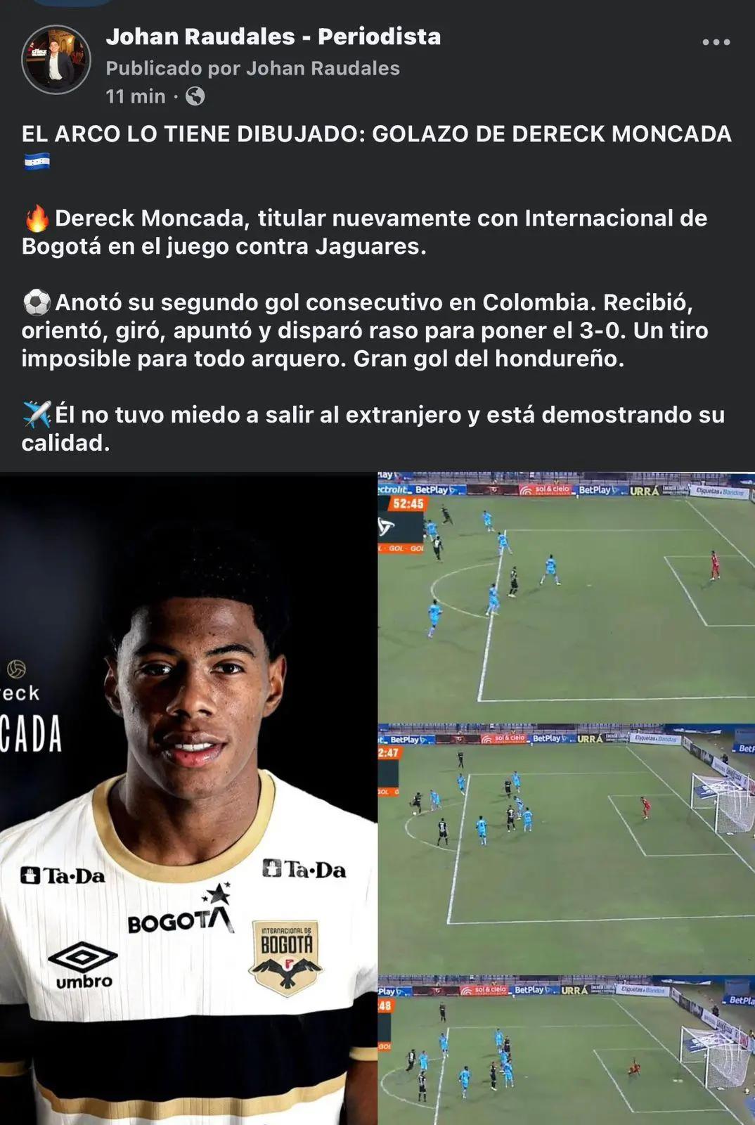 Dereck Moncada vuelve a anotar y esto dicen en Colombia y México sobre el hondureño