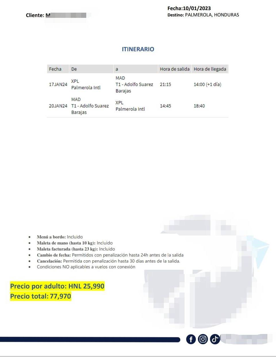 $!En esta otra cotización se comprobó que los precios de avión por persona de España a Honduras no pasan de 30 mil lempiras, la SPE los pagó a 600 mil lempiras