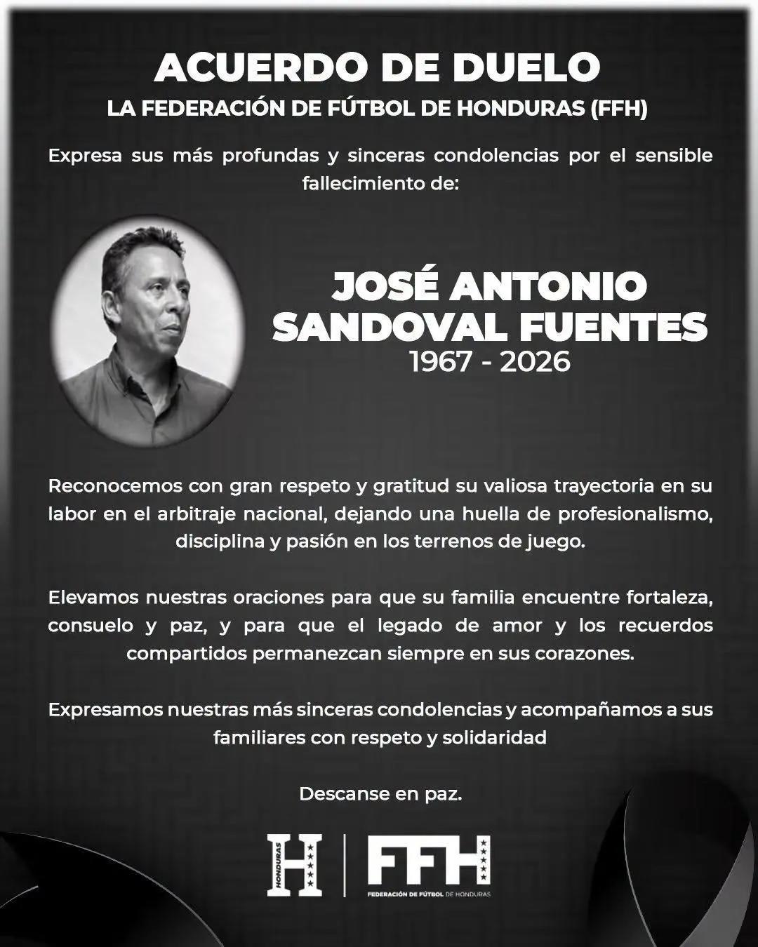 Muere exárbitro hondureño José Sandoval tras varios meses sufriendo dura enfermedad