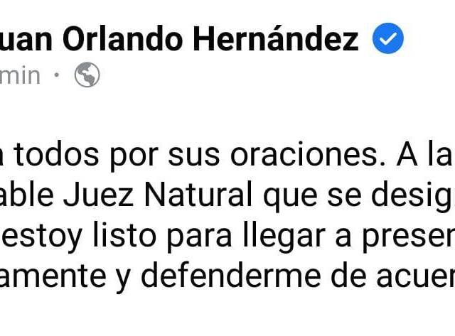 Juan Orlando Hernández: “Gracias a todos por sus oraciones”