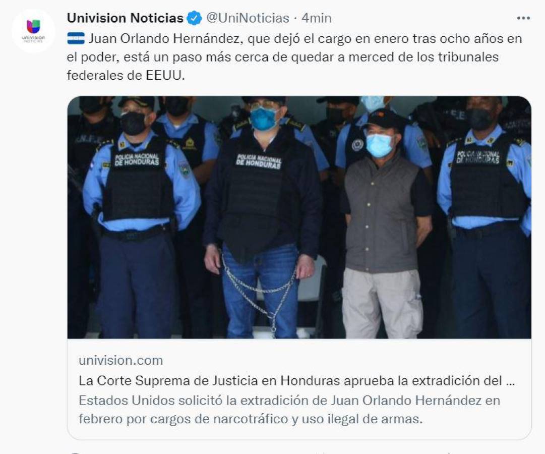 Así informan medios internacionales luz verde a extradición de Juan Orlando Hernández