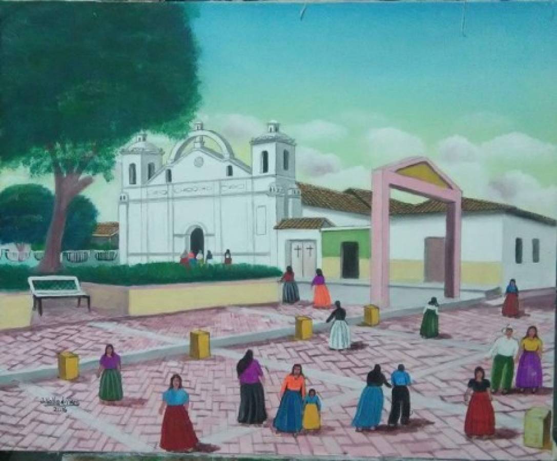 Imagen del parque y la iglesia de su pueblo natal, Cane, La Paz.