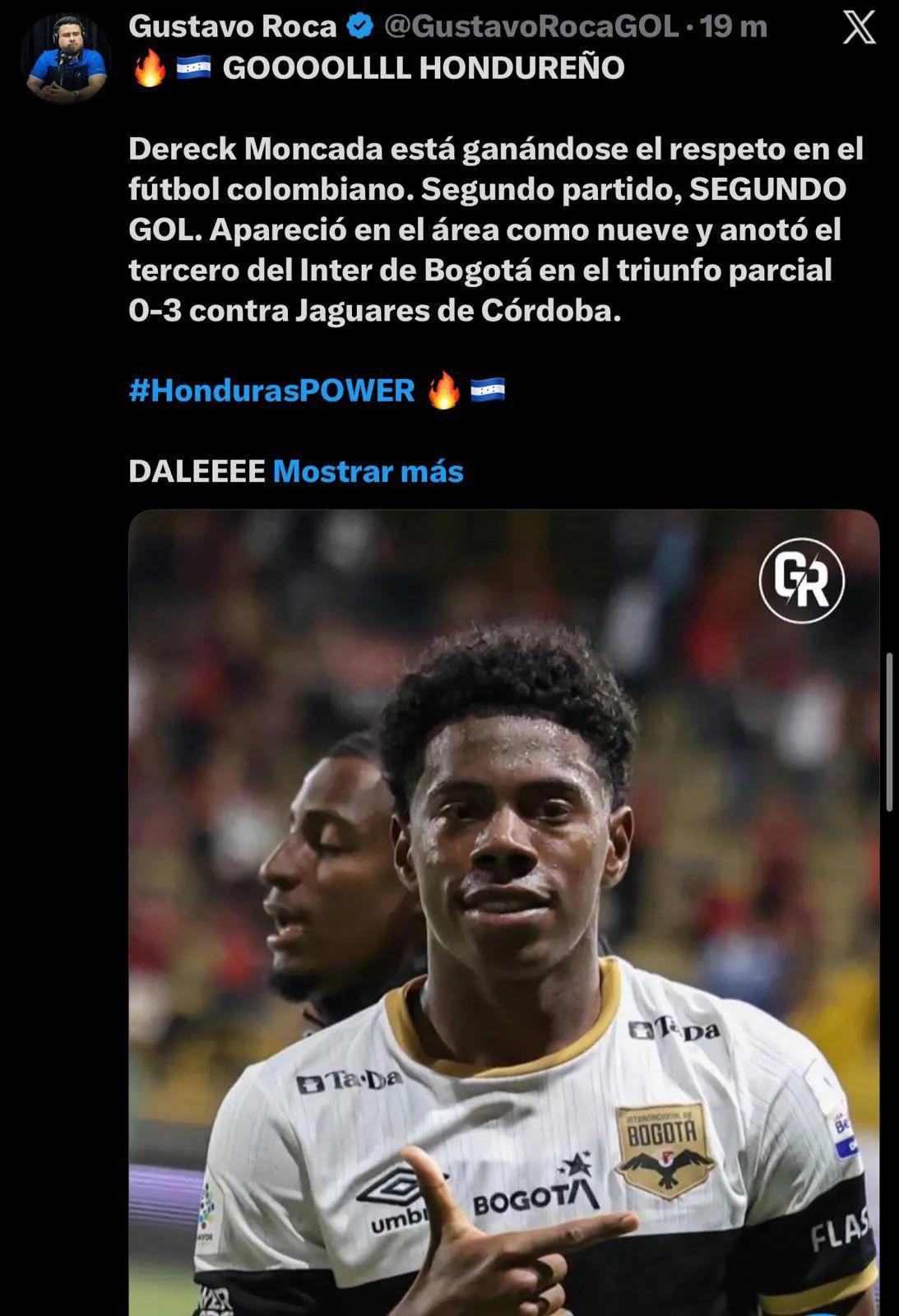 Dereck Moncada vuelve a anotar y esto dicen en Colombia y México sobre el hondureño