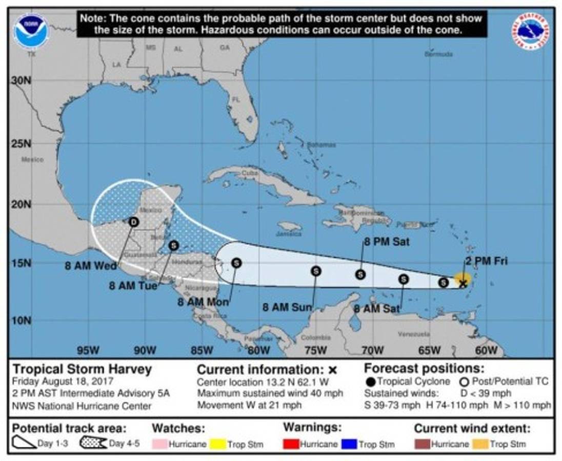 Siete departamentos de Honduras en alerta verde por Tormenta Tropical Harvey