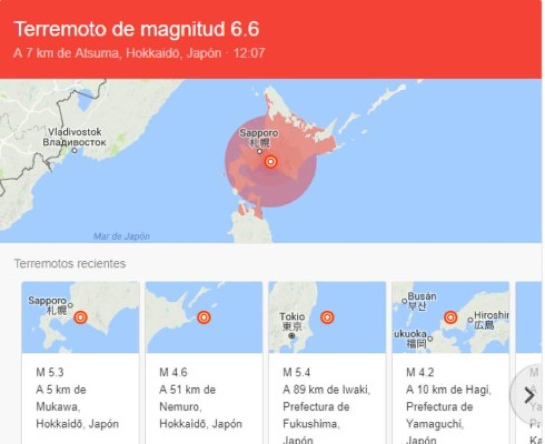 Sismo de magnitud 6,6 estremece el norte de Japón