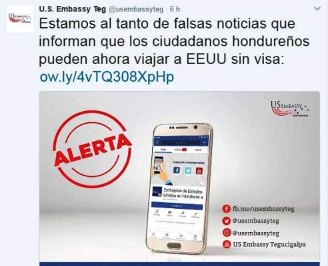 Embajada de EEUU alerta sobre falsa información de visas para hondureños
