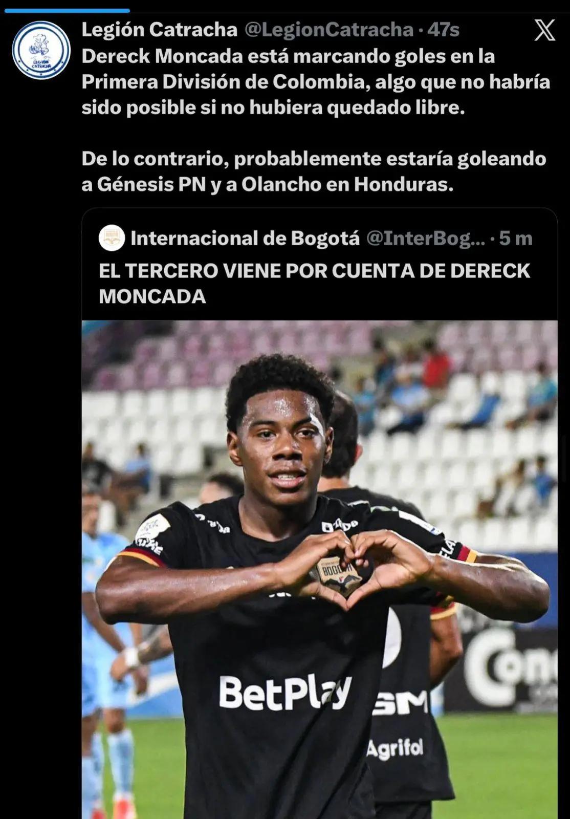 Dereck Moncada vuelve a anotar y esto dicen en Colombia y México sobre el hondureño