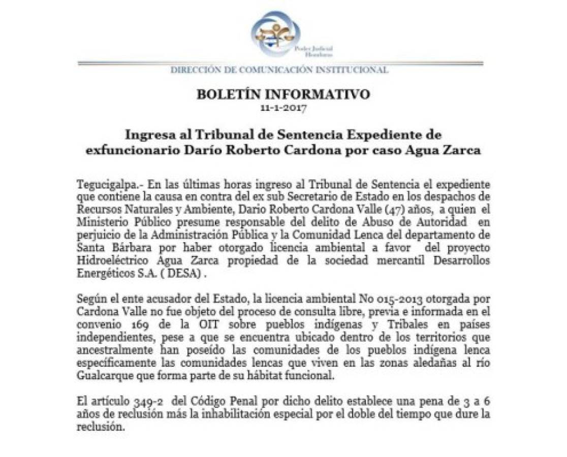 Presentan nuevo expediente contra Darío Cardona por caso 'Agua Zarca'