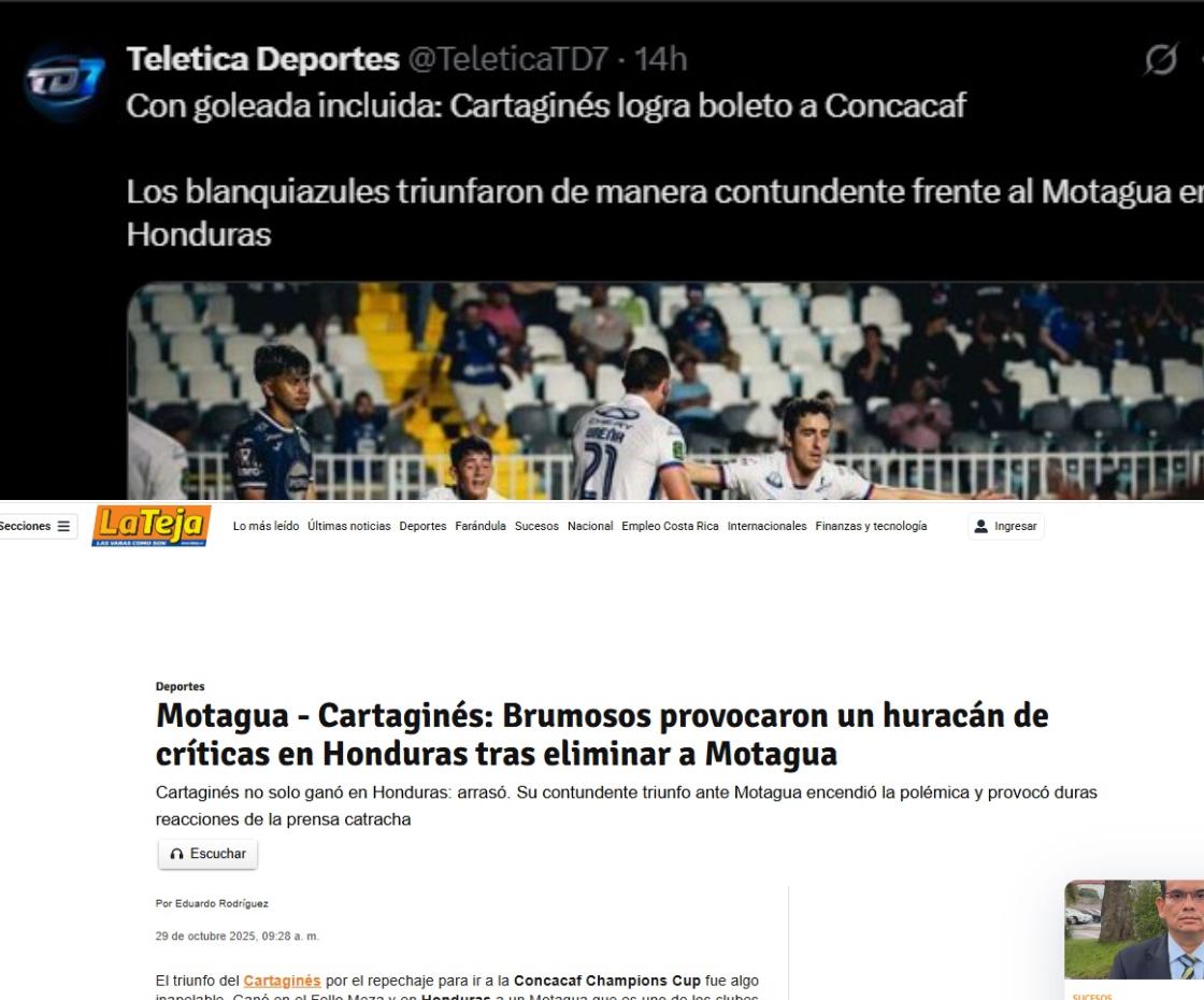 Lo que publicaron los medios de Costa Rica tras eliminación de Cartaginés a Motagua