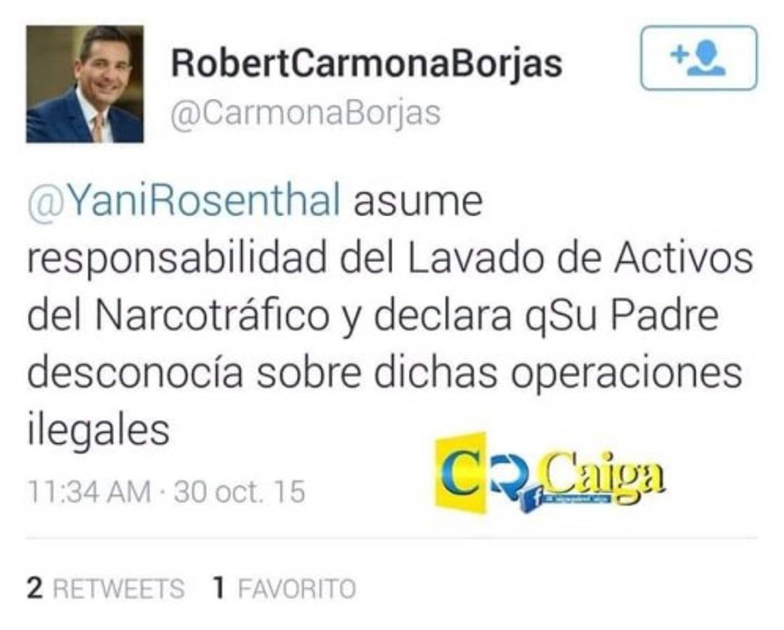 El tuit de Robert Carmona Borjas.