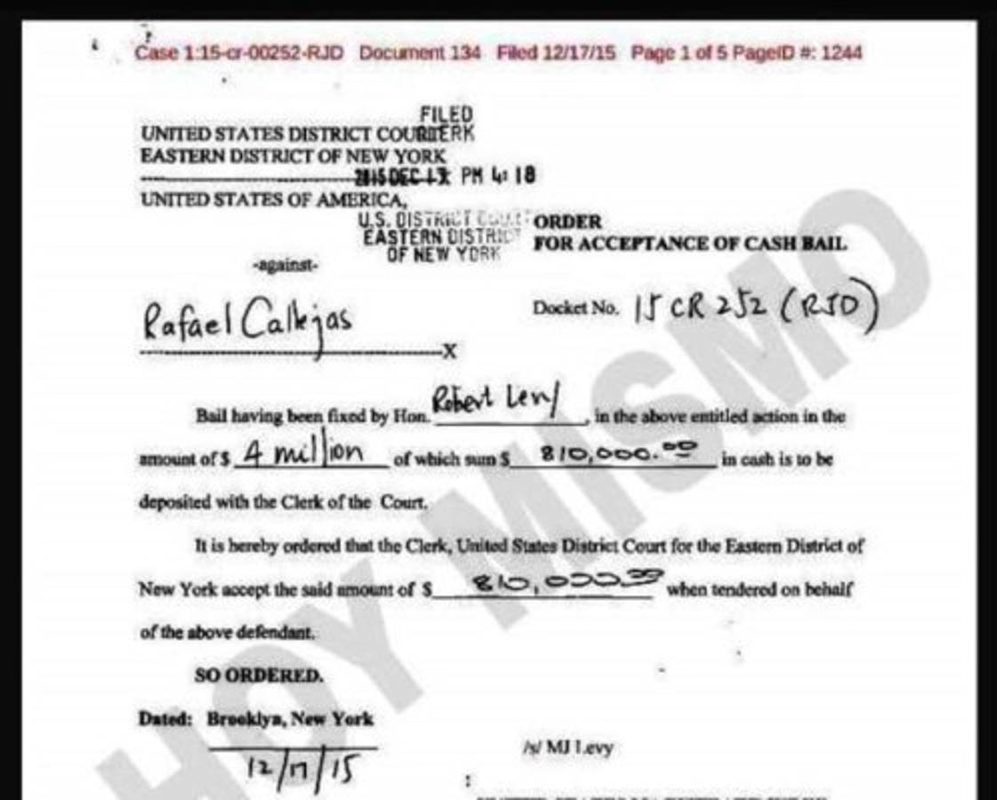 Yerno de Rafael Callejas pagó fianza en los tribunales de NY