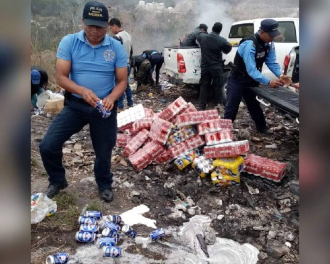 Policía destruye seis mil cervezas en crematorio de Marcala