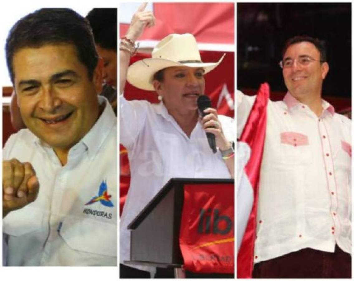 Juan Orlando Hernández, Xiomara Castro y Luis Zelaya, ganadores de los comicios internos en Honduras.