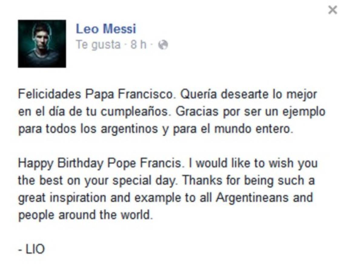 Messi al Papa: 'Lo mejor en el día de tu cumpleaños, gracias por ser un gran ejemplo'