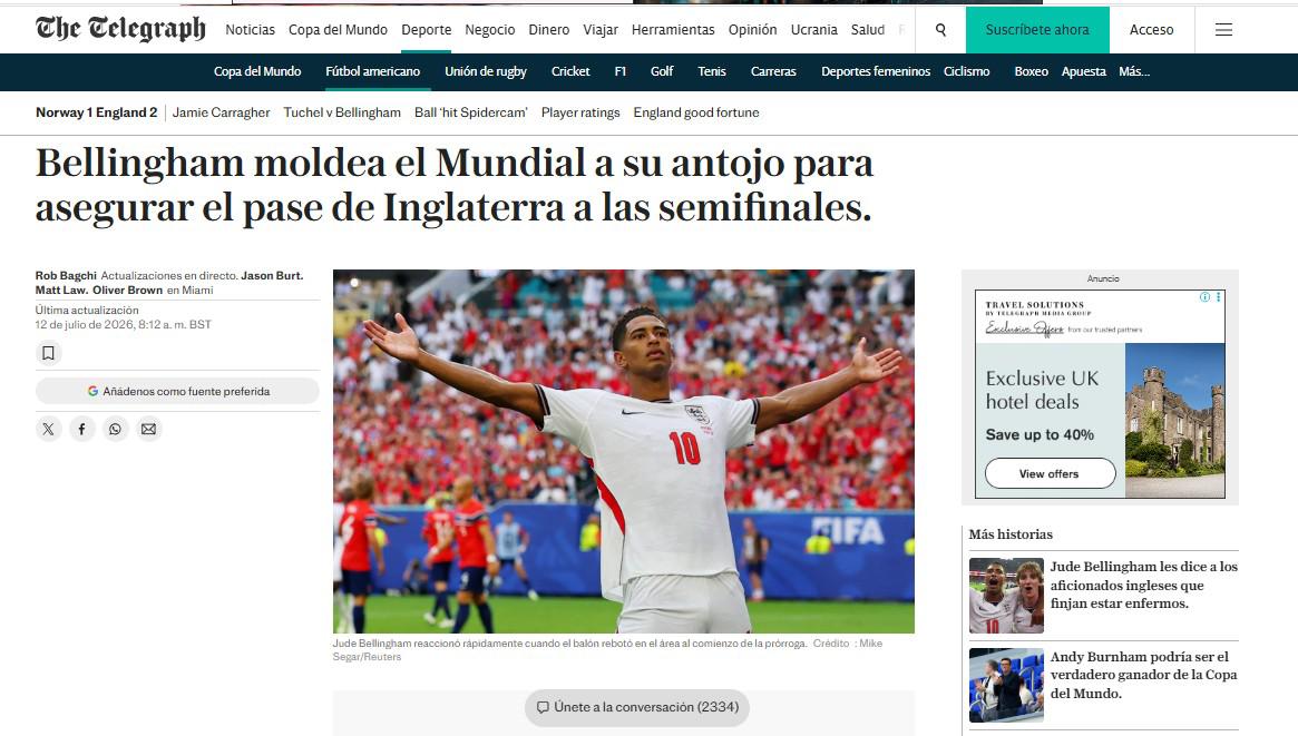 Lo que dicen en Inglaterra al confirmarse semifinal ante la Argentina de Messi