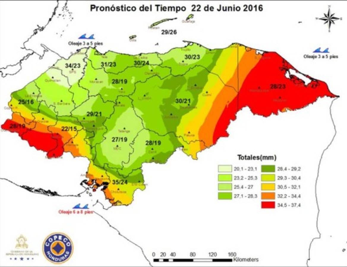 Así están las condiciones de clima para este miércoles (Copeco).