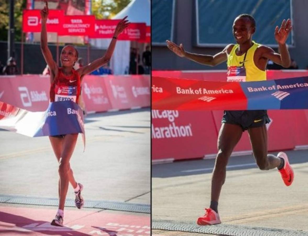 Kenianos Kipchoge y Jeptoo ganan la maratón de Chicago
