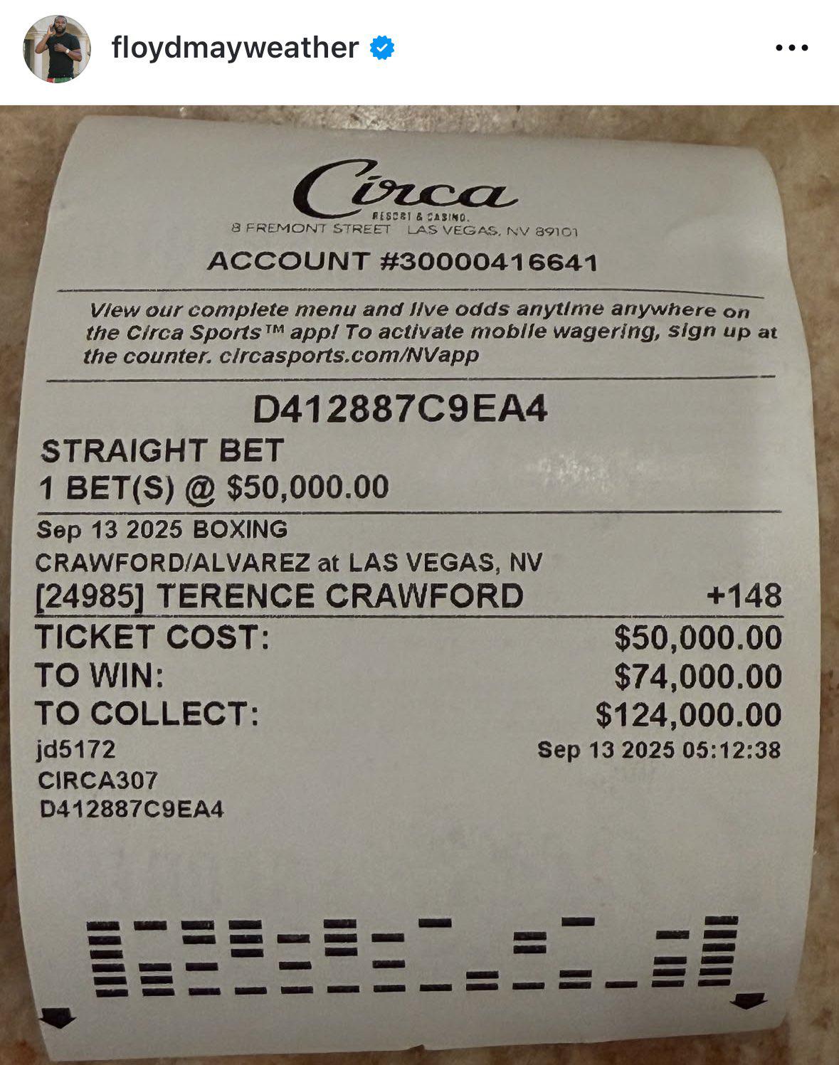 Mayweather ganó miles de dólares por apostar a favor de Crawford ante Canelo Álvarez