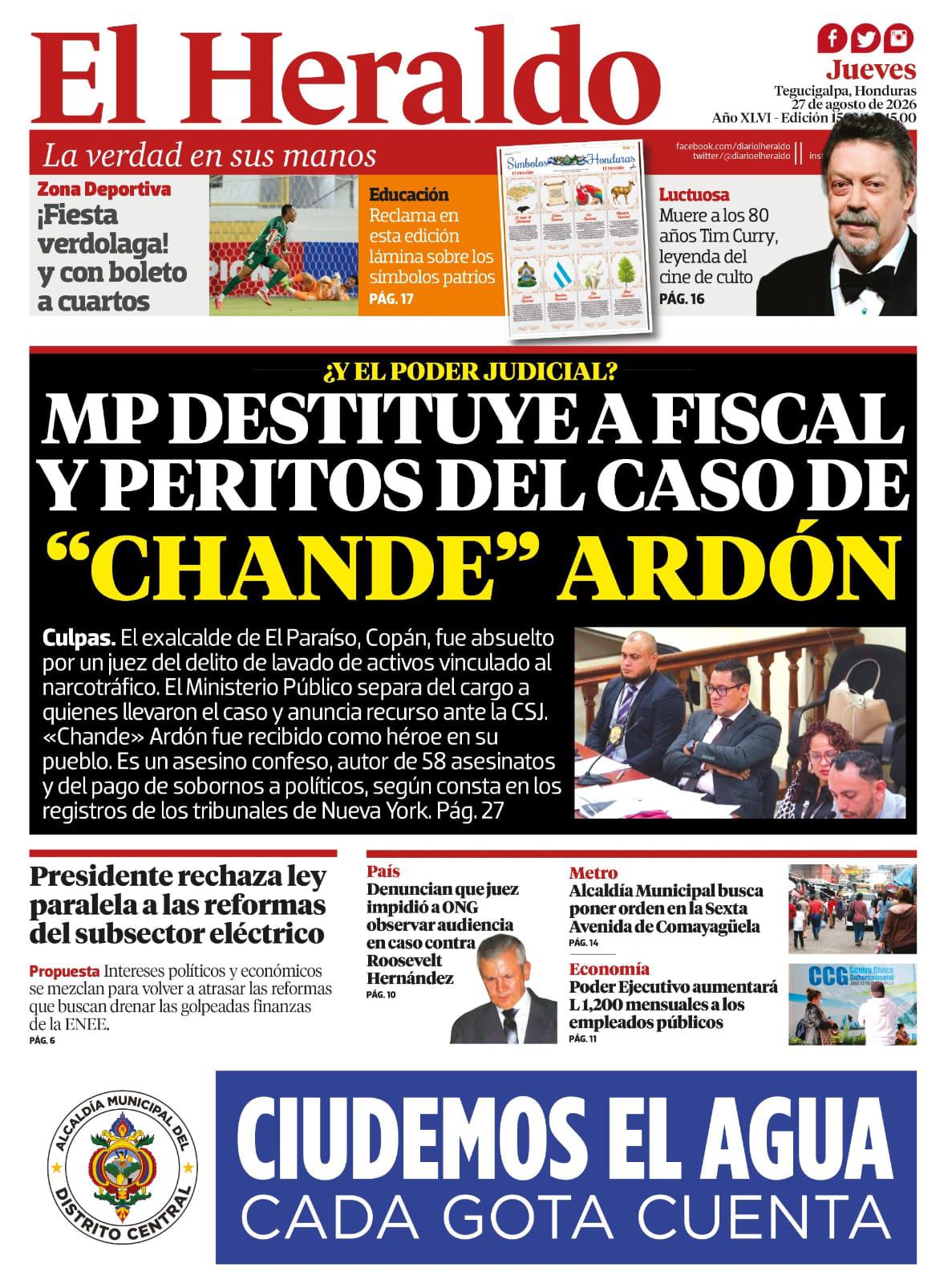 MP DESTITUYE A FISCAL Y PERITOS DEL CASO DE CHANDE ARDÓN