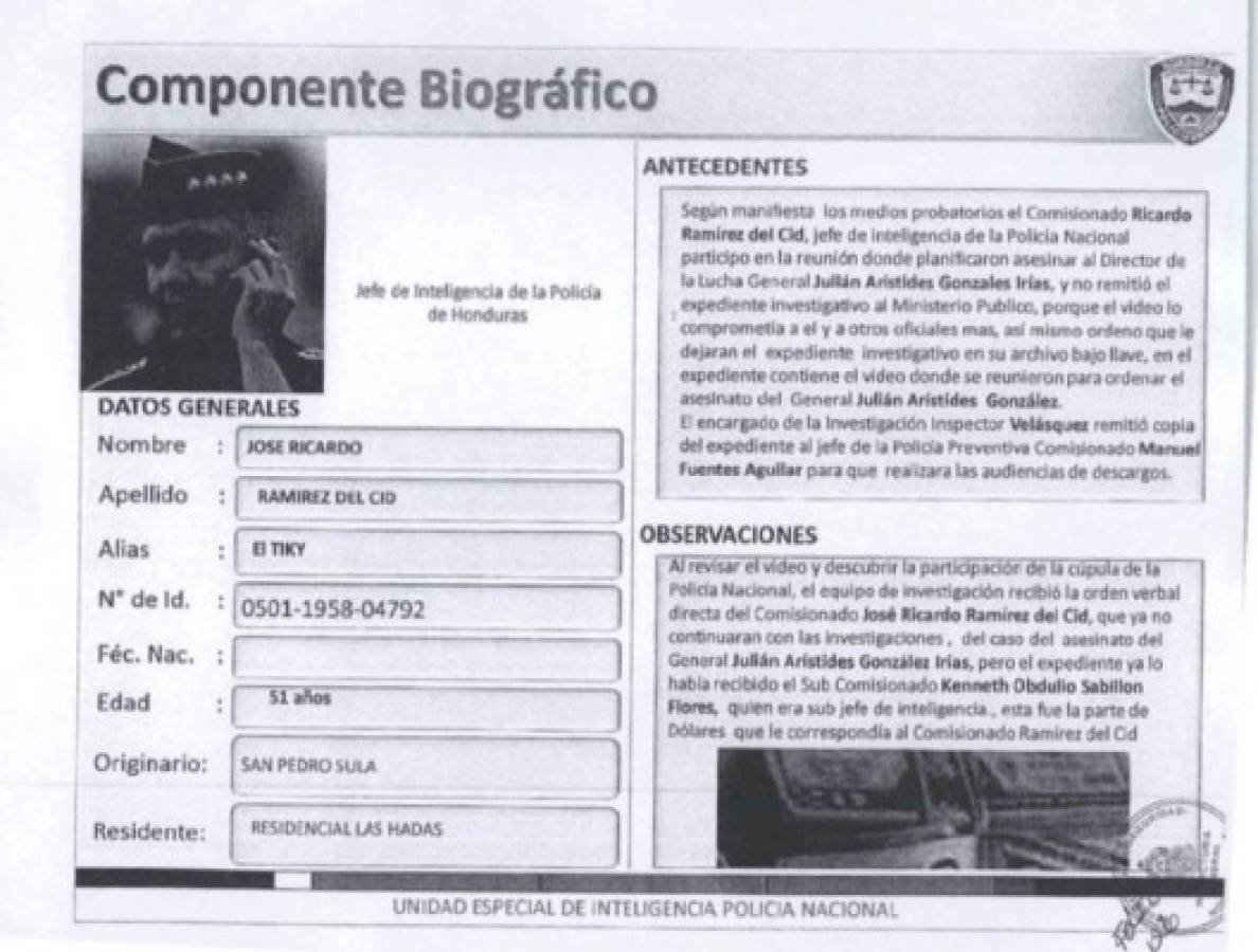 Ficha de Ricardo Ramírez del Cid, quien fungió como jefe de inteligencia de la Policía Nacional.