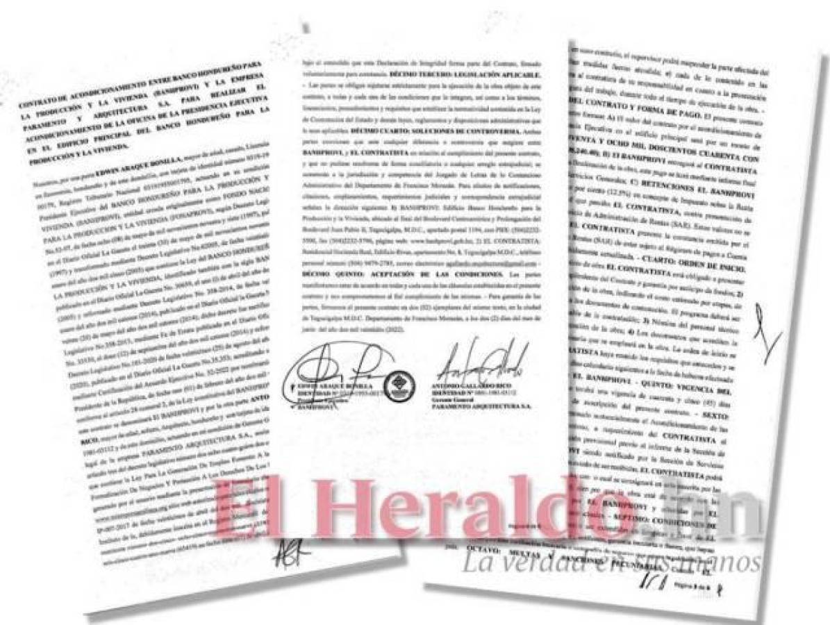 El contrato, al que tuvo acceso EL HERALDO, establece que los recursos se destinarán para remodelar la oficina de Edwin Araque, presidente de Banhprovi.