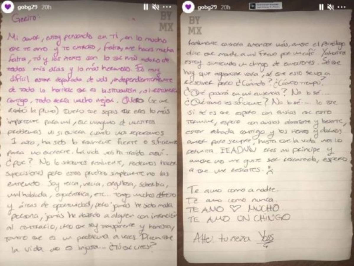 Carta que escribió YosStop para su novio Gerardo Gonzáles. Foto: Instagram gobg29