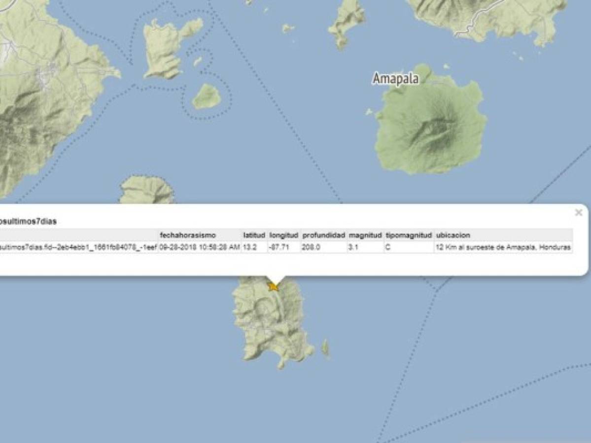 Registran sismo de 3.1 grados cerca de la isla de Amapala