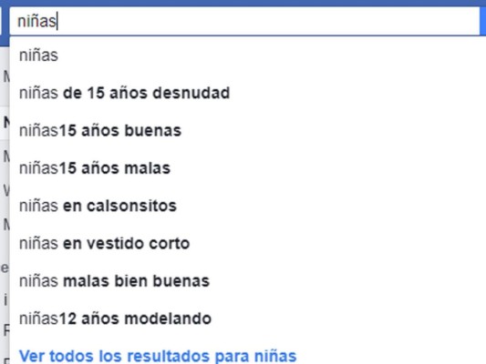 Estos son los resultados que mostraba Facebook al escribir la palabra Niña.