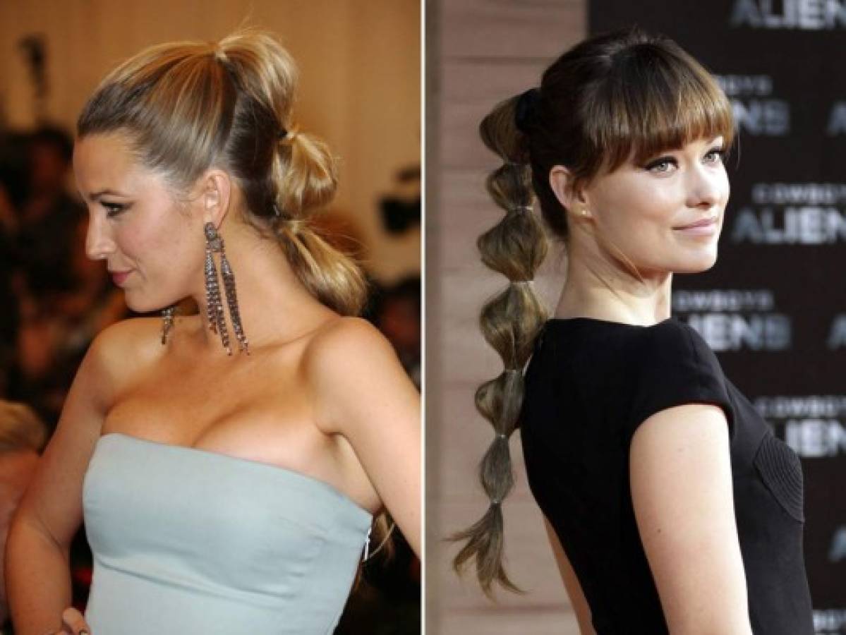 Coleta bubbleUna bubble ponytail es garantía de éxito y Blake Lively lo sabe bien. Ella y otras celebrities llevan años sorprendiéndonos con este peinado que nunca pasa de moda. Llévala con un look sencillo porque cobrará todo el protagonismo haciéndote parecer mucho más joven. También la llevó Olivia Wilde logrando que su larga melena creara volumen y un aspecto 100% juvenil.